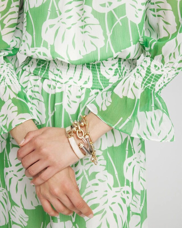 Chiffon Palms Smocked Shoulder Dress - image 4